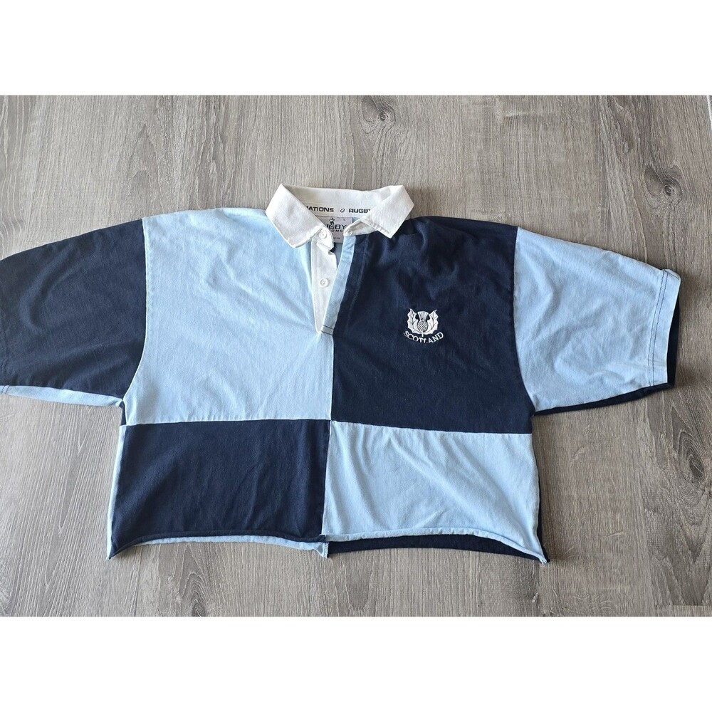 Rugby Nations Scotland Jersey Shirt Unisex Large Blue Block Short Sleeve Crop